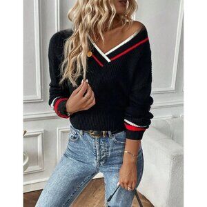 Casual Trim Drop Shoulder Cricket Sweater